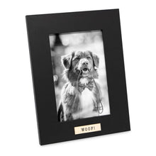 Isaac Jacobs Wood Sentiments Dog "Woof!" Picture Frame, Keepsake Photo Frame with Easel and a Hanging Tabs for Tabletop, Desktop & Wall Display_#color_black_4x6_vertical