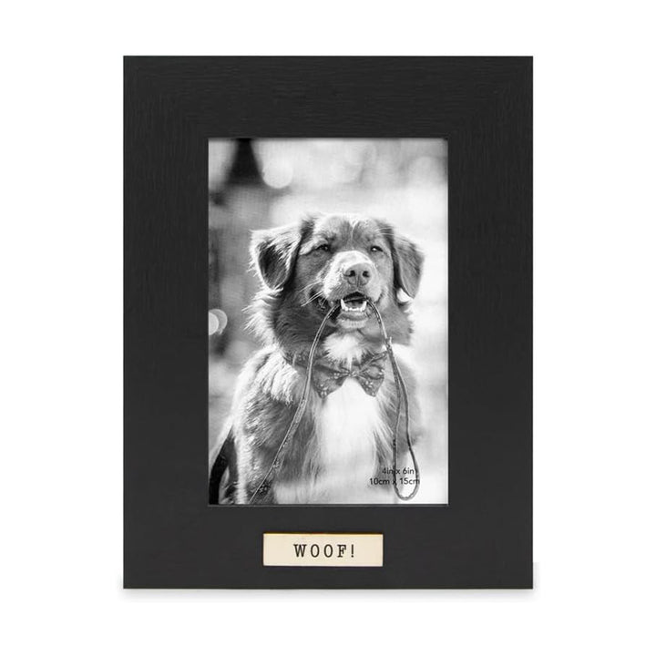 Isaac Jacobs Wood Sentiments Dog "Woof!" Picture Frame, Keepsake Photo Frame with Easel and a Hanging Tabs for Tabletop, Desktop &amp; Wall Display_