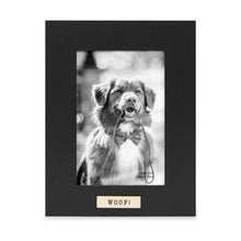 Isaac Jacobs Wood Sentiments Dog "Woof!" Picture Frame, Keepsake Photo Frame with Easel and a Hanging Tabs for Tabletop, Desktop & Wall Display_#color_black_4x6_vertical