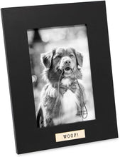 Isaac Jacobs Wood Sentiments Dog "Woof!" Picture Frame, Keepsake Photo Frame with Easel and a Hanging Tabs for Tabletop, Desktop & Wall Display_#color_black_4x6_vertical