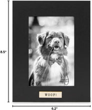 Isaac Jacobs Wood Sentiments Dog "Woof!" Picture Frame, Keepsake Photo Frame with Easel and a Hanging Tabs for Tabletop, Desktop & Wall Display_#color_black_4x6_vertical