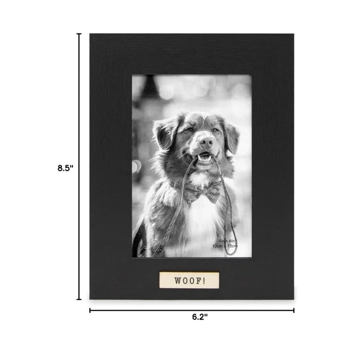 Isaac Jacobs Wood Sentiments Dog "Woof!" Picture Frame, Keepsake Photo Frame with Easel and a Hanging Tabs for Tabletop, Desktop &amp; Wall Display_
