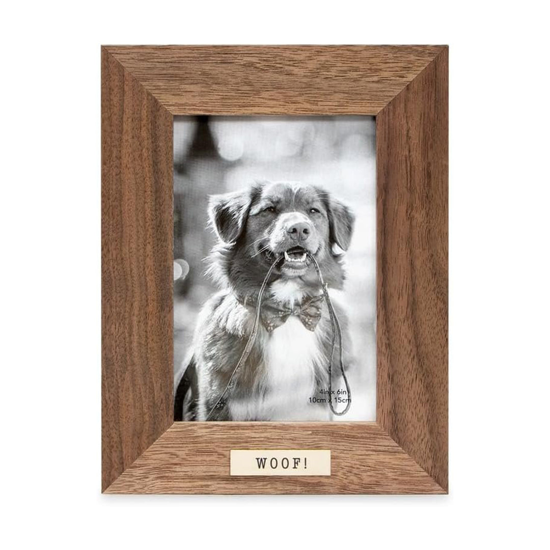 Isaac Jacobs Wood Sentiments Dog "Woof!" Picture Frame, Keepsake Photo Frame with Easel and a Hanging Tabs for Tabletop, Desktop &amp; Wall Display_