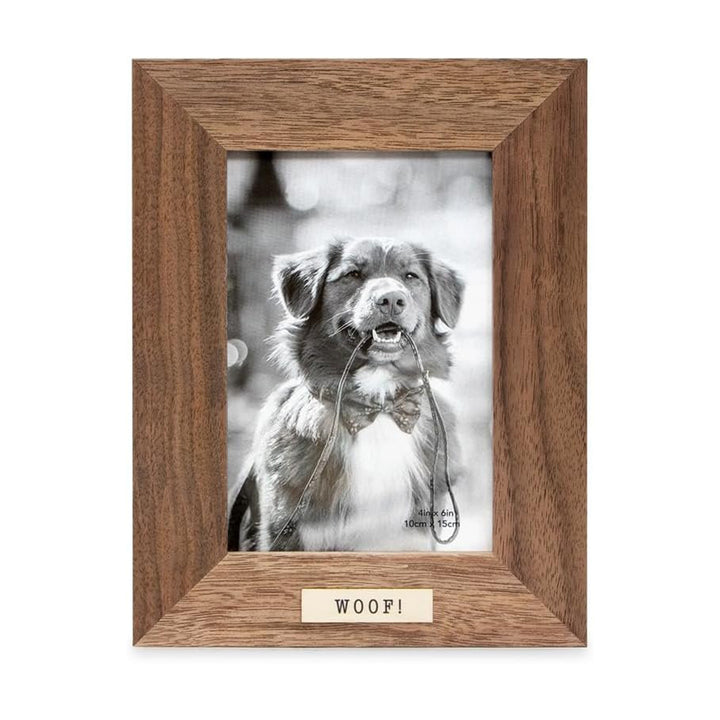 Isaac Jacobs Wood Sentiments Dog "Woof!" Picture Frame, Keepsake Photo Frame with Easel and a Hanging Tabs for Tabletop, Desktop &amp; Wall Display_