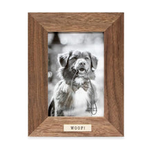 Isaac Jacobs Wood Sentiments Dog "Woof!" Picture Frame, Keepsake Photo Frame with Easel and a Hanging Tabs for Tabletop, Desktop & Wall Display_#color_brown_4x6_vertical