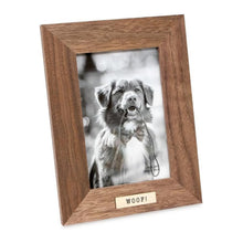 Isaac Jacobs Wood Sentiments Dog "Woof!" Picture Frame, Keepsake Photo Frame with Easel and a Hanging Tabs for Tabletop, Desktop & Wall Display_#color_brown_4x6_vertical
