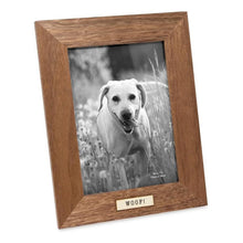 Isaac Jacobs Wood Sentiments Dog "Woof!" Picture Frame, Keepsake Photo Frame with Easel and a Hanging Tabs for Tabletop, Desktop & Wall Display_#color_brown_5x7_vertical