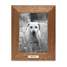 Isaac Jacobs Wood Sentiments Dog "Woof!" Picture Frame, Keepsake Photo Frame with Easel and a Hanging Tabs for Tabletop, Desktop & Wall Display_#color_brown_5x7_vertical