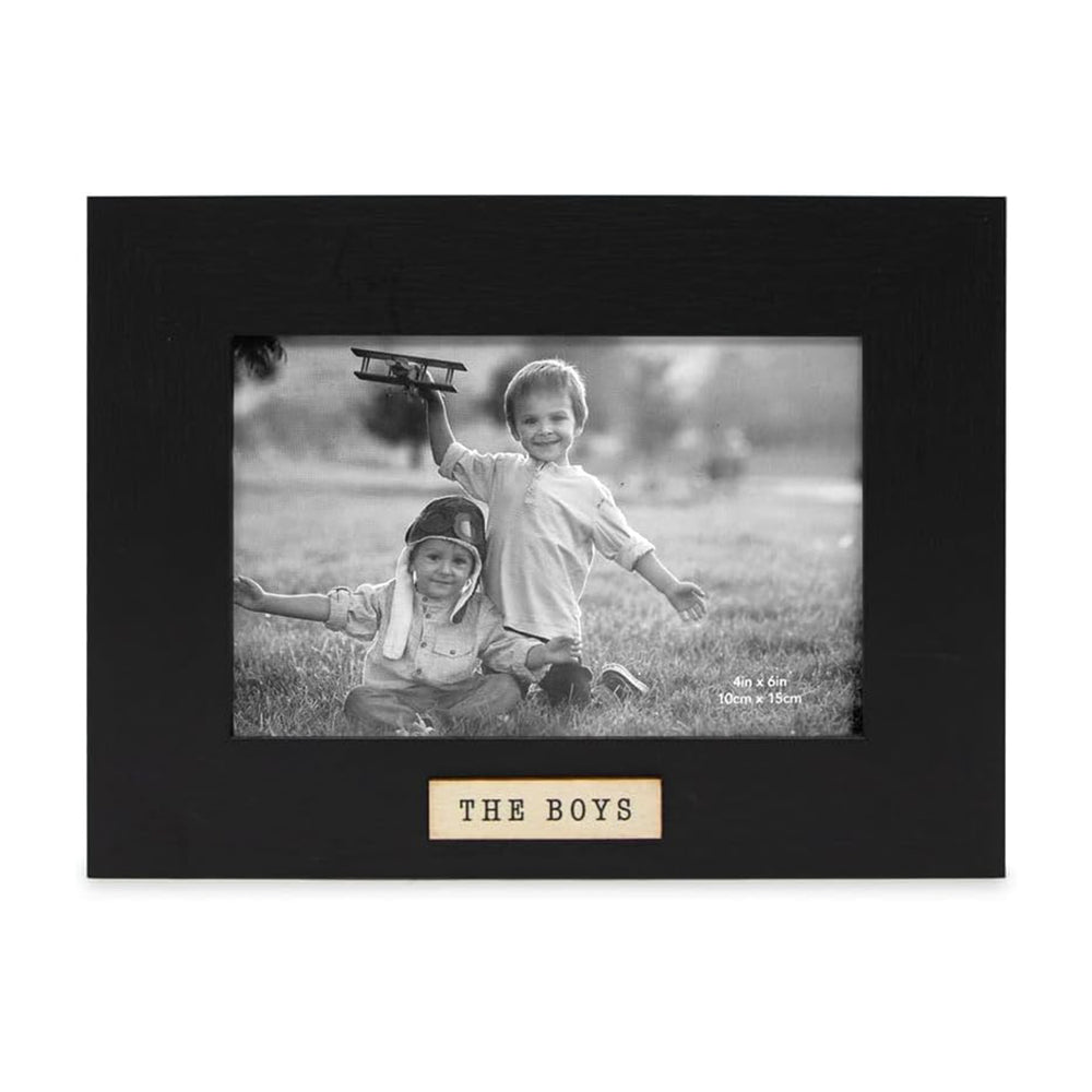 Isaac Jacobs Wood Sentiments "The Boys" Picture Frame, Keepsake Photo Frame with Easel and a Hanging Tabs for Tabletop, Desktop & Wall Display_#color_black_4x6_horizontal