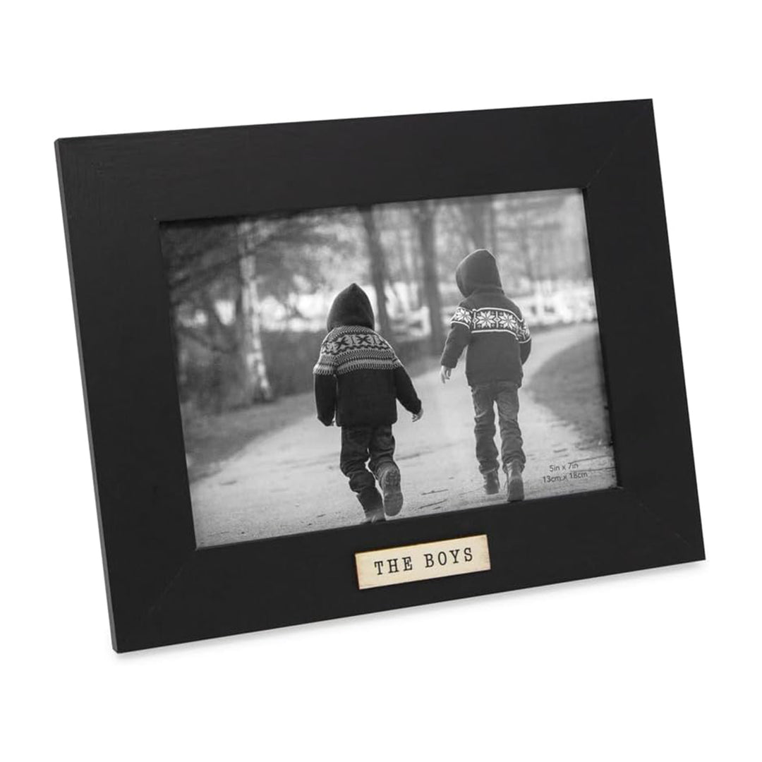 Isaac Jacobs Wood Sentiments "The Boys" Picture Frame, Keepsake Photo Frame with Easel and a Hanging Tabs for Tabletop, Desktop &amp; Wall Display_