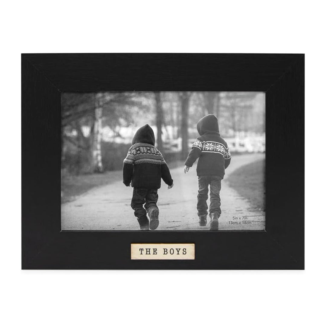Isaac Jacobs Wood Sentiments "The Boys" Picture Frame, Keepsake Photo Frame with Easel and a Hanging Tabs for Tabletop, Desktop &amp; Wall Display_