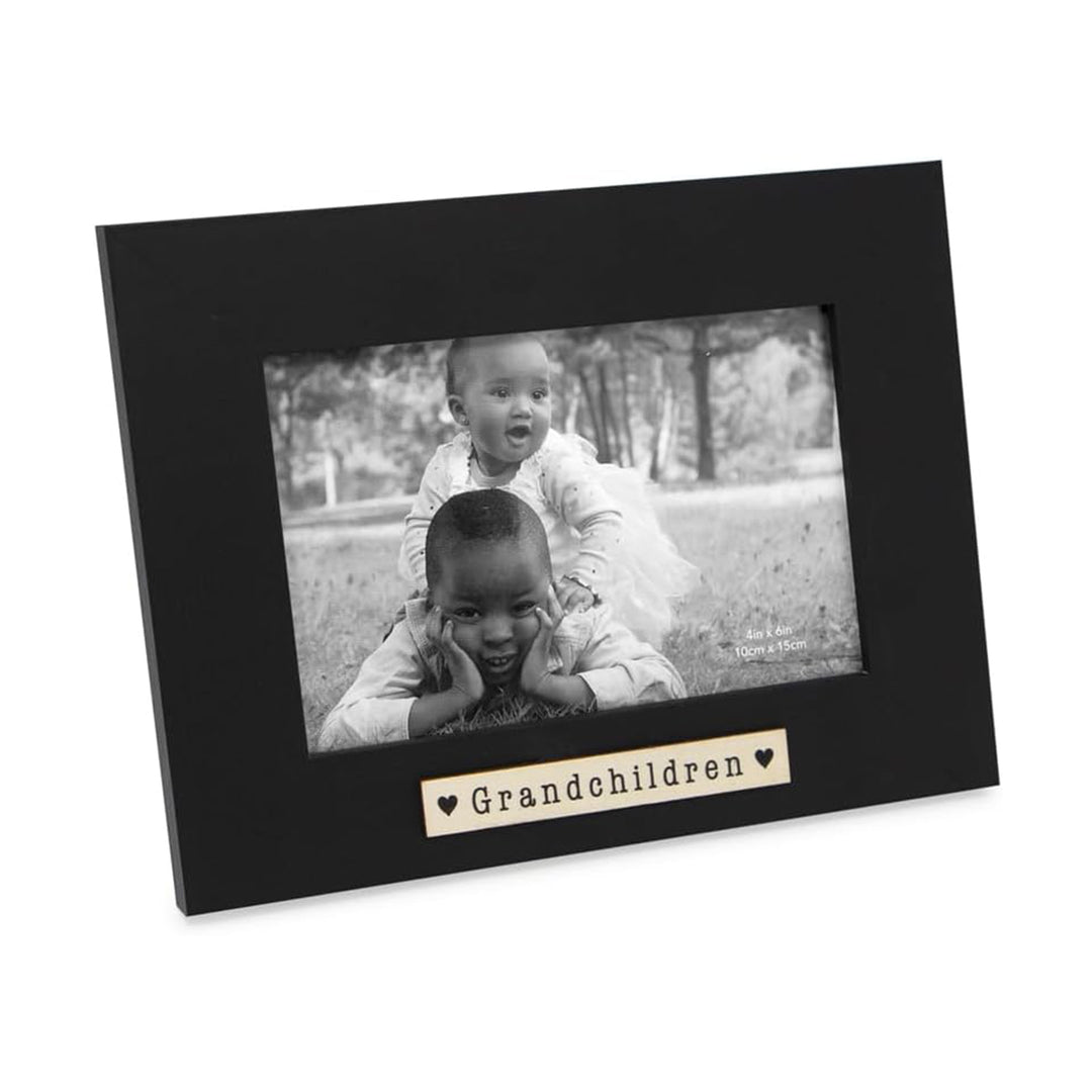 Isaac Jacobs Wood Sentiments "Grandchildren" Picture Frame, Keepsake Photo Frame with Easel and a Hanging Tabs for Tabletop, Desktop & Wall Display #color_black_4x6 Horizontal