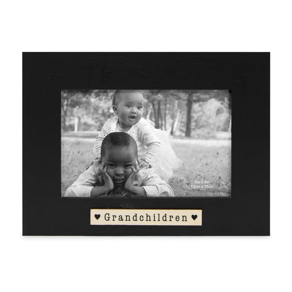 Isaac Jacobs Wood Sentiments "Grandchildren" Picture Frame, Keepsake Photo Frame with Easel and a Hanging Tabs for Tabletop, Desktop & Wall Display #color_black_4x6 Horizontal