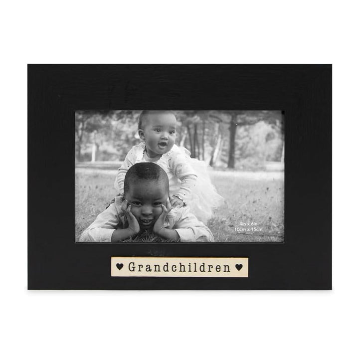 Isaac Jacobs Wood Sentiments "Grandchildren" Picture Frame, Keepsake Photo Frame with Easel and a Hanging Tabs for Tabletop, Desktop &amp; Wall Display 