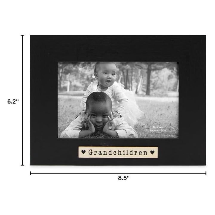 Isaac Jacobs Wood Sentiments "Grandchildren" Picture Frame, Keepsake Photo Frame with Easel and a Hanging Tabs for Tabletop, Desktop &amp; Wall Display 