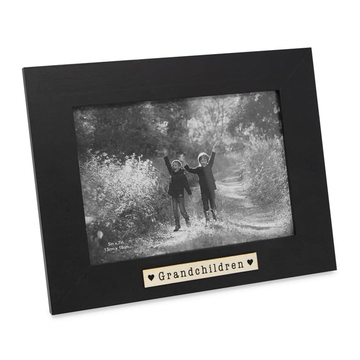 Isaac Jacobs Wood Sentiments "Grandchildren" Picture Frame, Keepsake Photo Frame with Easel and a Hanging Tabs for Tabletop, Desktop &amp; Wall Display 