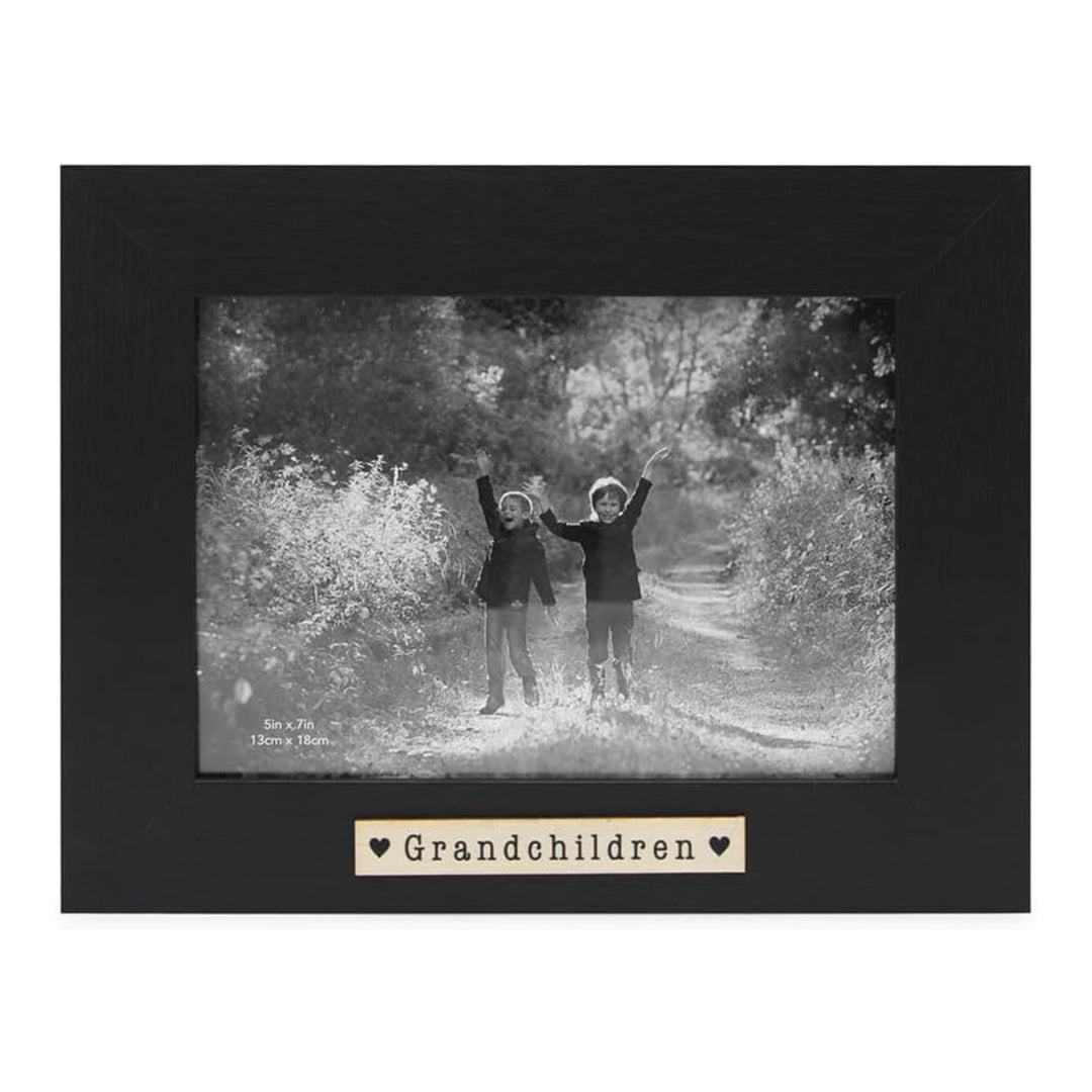 Isaac Jacobs Wood Sentiments "Grandchildren" Picture Frame, Keepsake Photo Frame with Easel and a Hanging Tabs for Tabletop, Desktop &amp; Wall Display 