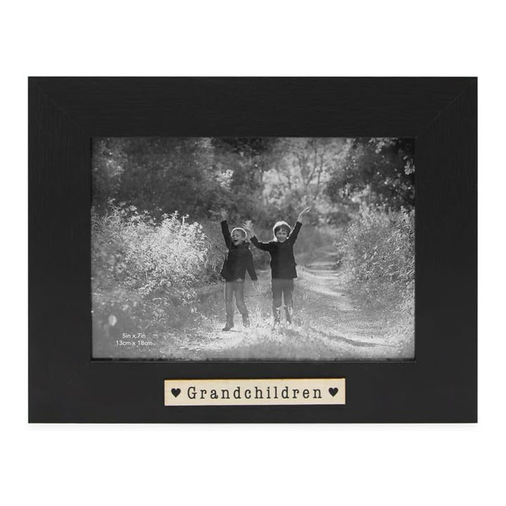 Isaac Jacobs Wood Sentiments "Grandchildren" Picture Frame, Keepsake Photo Frame with Easel and a Hanging Tabs for Tabletop, Desktop &amp; Wall Display 