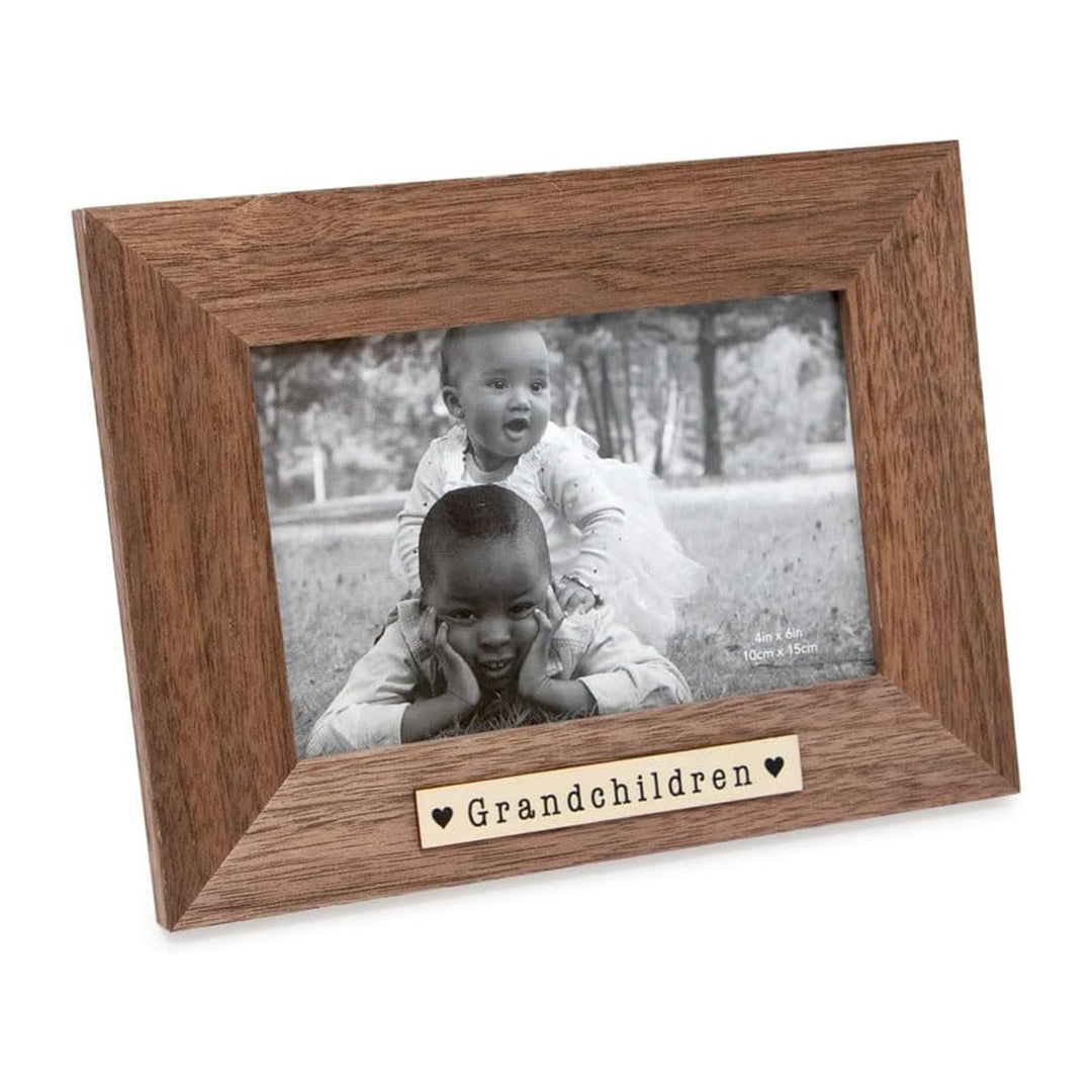 Isaac Jacobs Wood Sentiments "Grandchildren" Picture Frame, Keepsake Photo Frame with Easel and a Hanging Tabs for Tabletop, Desktop &amp; Wall Display