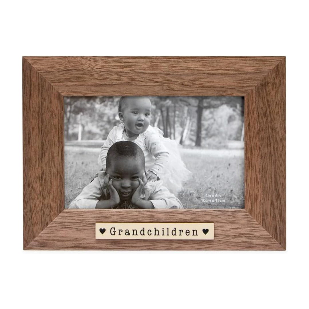 Isaac Jacobs Wood Sentiments "Grandchildren" Picture Frame, Keepsake Photo Frame with Easel and a Hanging Tabs for Tabletop, Desktop &amp; Wall Display