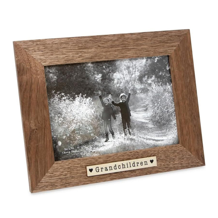 Isaac Jacobs Wood Sentiments "Grandchildren" Picture Frame, Keepsake Photo Frame with Easel and a Hanging Tabs for Tabletop, Desktop &amp; Wall Display