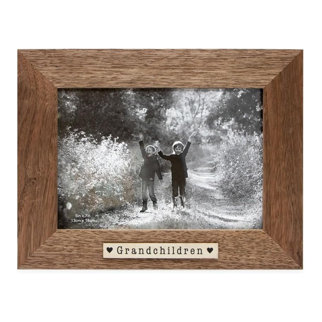 Isaac Jacobs Wood Sentiments "Grandchildren" Picture Frame, Keepsake Photo Frame with Easel and a Hanging Tabs for Tabletop, Desktop &amp; Wall Display