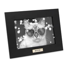 Isaac Jacobs Wood Sentiments Cat "Meow" Picture Frame, Keepsake Photo Frame with Easel and a Hanging Tabs for Tabletop, Desktop & Wall Display_#color_black_5x7_horizontal