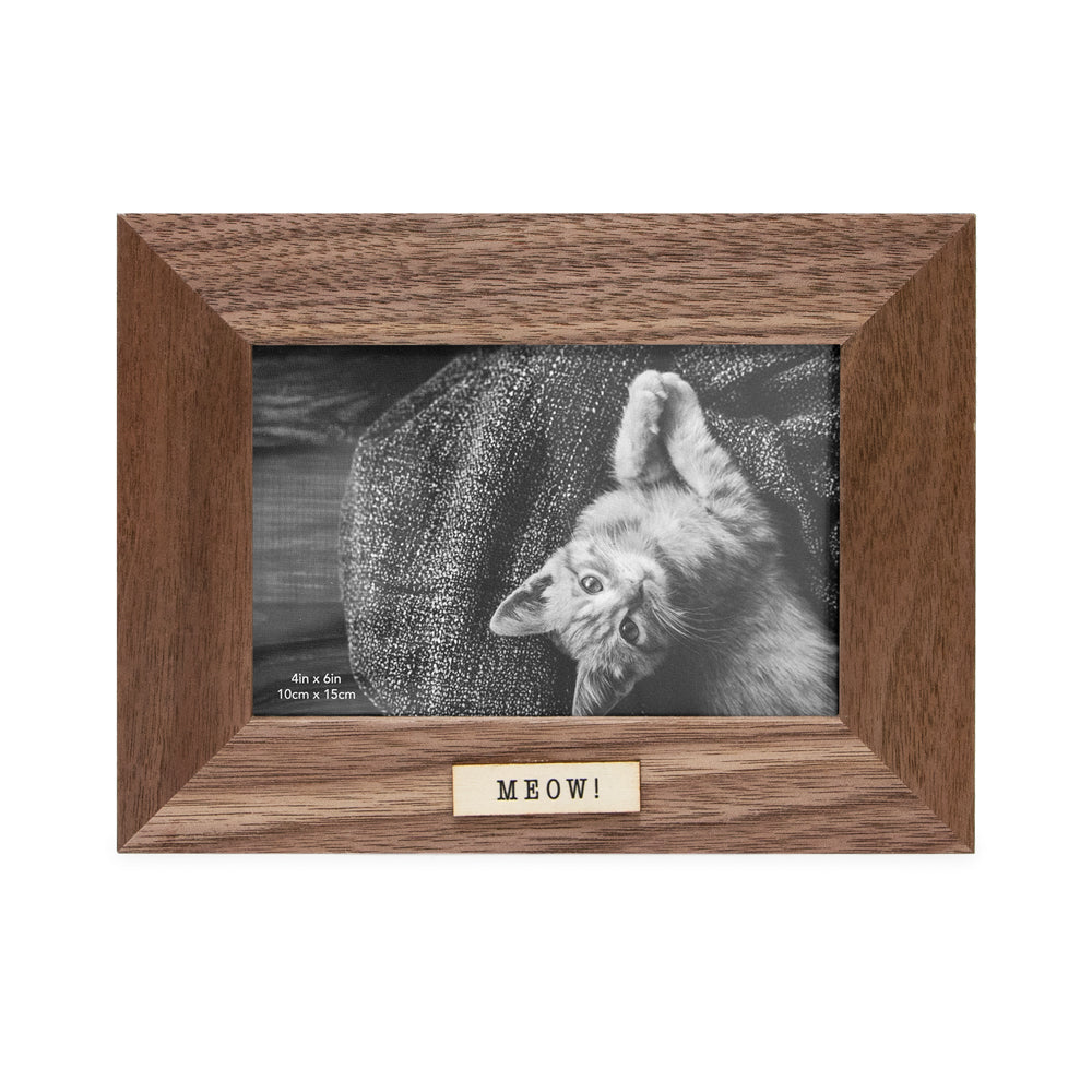 Isaac Jacobs Wood Sentiments Cat "Meow" Picture Frame, Keepsake Photo Frame with Easel and a Hanging Tabs for Tabletop, Desktop &amp; Wall Display_