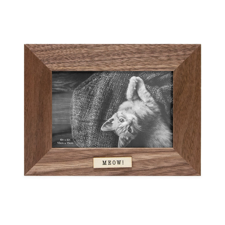 Isaac Jacobs Wood Sentiments Cat "Meow" Picture Frame, Keepsake Photo Frame with Easel and a Hanging Tabs for Tabletop, Desktop &amp; Wall Display_
