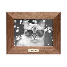Isaac Jacobs Wood Sentiments Cat "Meow" Picture Frame, Keepsake Photo Frame with Easel and a Hanging Tabs for Tabletop, Desktop & Wall Display_#color_brown_5x7_horizontal