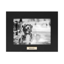 Isaac Jacobs Wood Sentiments Dog "Woof!" Picture Frame, Keepsake Photo Frame with Easel and a Hanging Tabs for Tabletop, Desktop & Wall Display_#color_black_5x7_horizontal