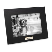 Isaac Jacobs Wood Sentiments Dog "Woof!" Picture Frame, Keepsake Photo Frame with Easel and a Hanging Tabs for Tabletop, Desktop & Wall Display_#color_black_5x7_horizontal