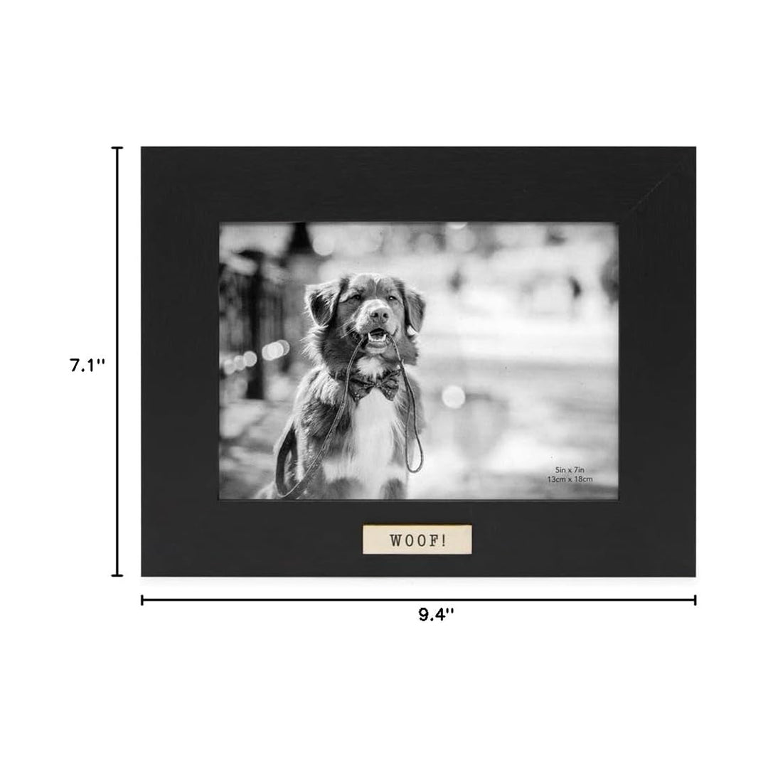 Isaac Jacobs Wood Sentiments Dog "Woof!" Picture Frame, Keepsake Photo Frame with Easel and a Hanging Tabs for Tabletop, Desktop &amp; Wall Display_