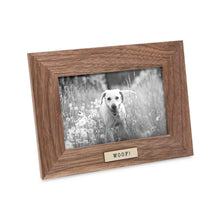 Isaac Jacobs Wood Sentiments Dog "Woof!" Picture Frame, Keepsake Photo Frame with Easel and a Hanging Tabs for Tabletop, Desktop & Wall Display_#color_brown_4x6_horizontal