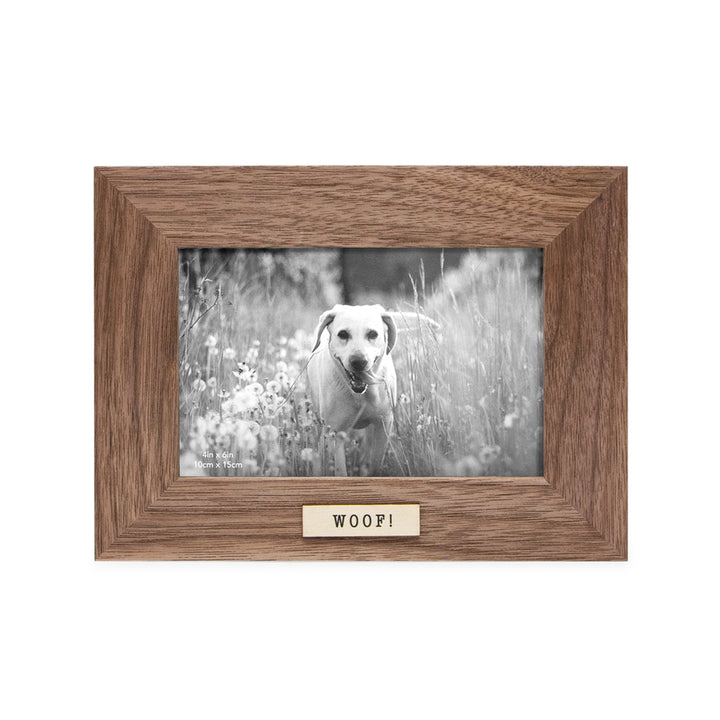 Isaac Jacobs Wood Sentiments Dog "Woof!" Picture Frame, Keepsake Photo Frame with Easel and a Hanging Tabs for Tabletop, Desktop &amp; Wall Display_