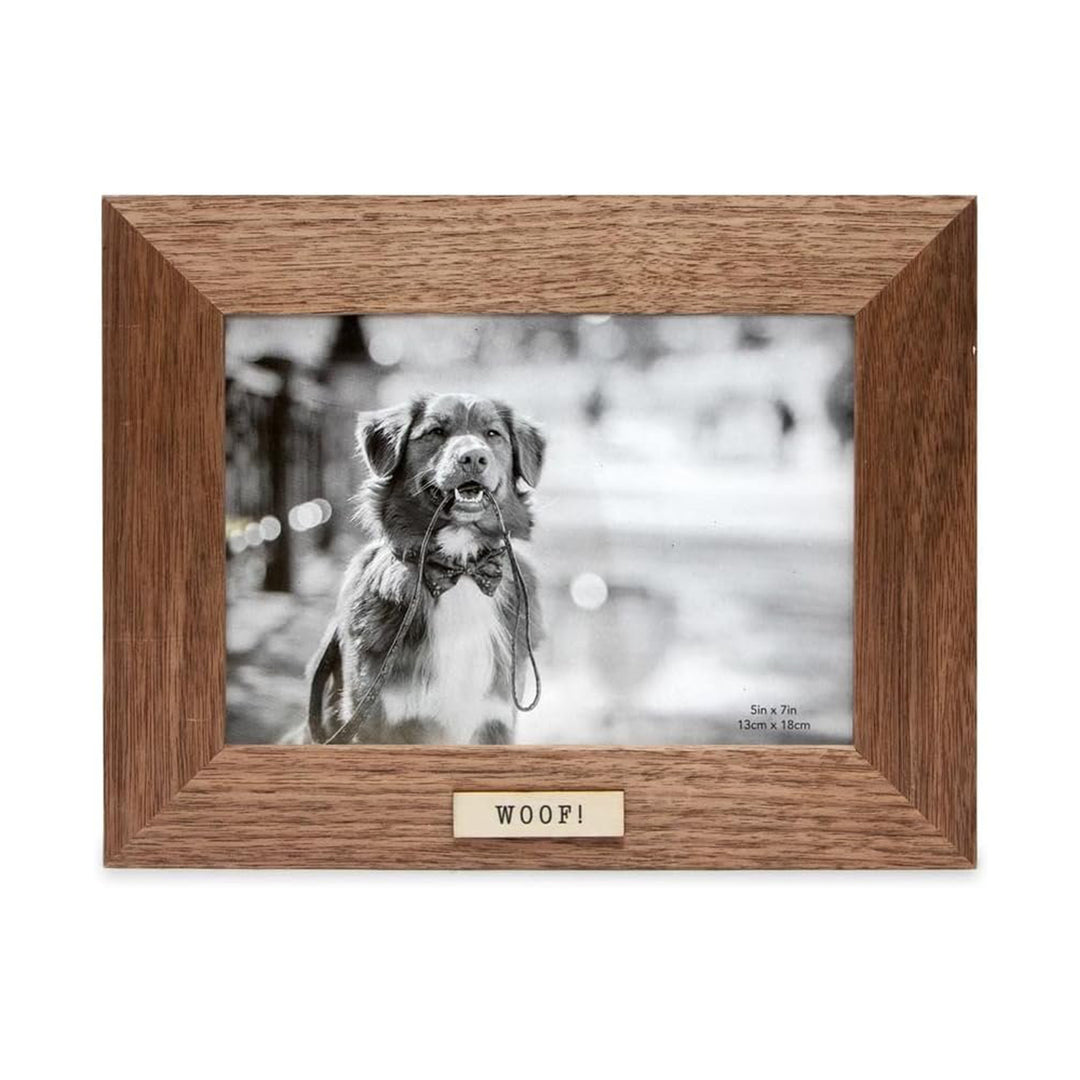 Isaac Jacobs Wood Sentiments Dog "Woof!" Picture Frame, Keepsake Photo Frame with Easel and a Hanging Tabs for Tabletop, Desktop &amp; Wall Display_