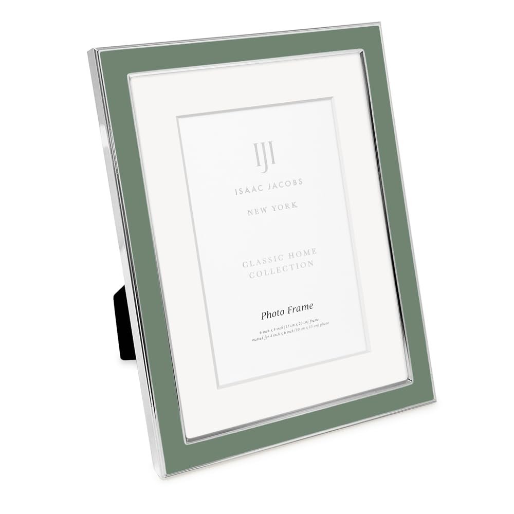 Isaac Jacobs Enamel Picture Frame with Metal Edge with Easel, Tabletop Display, Wall Décor, Photo Gallery