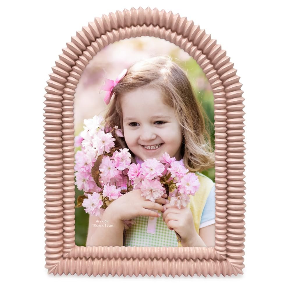 Isaac Jacobs 2x3 Matte Blush Double Bead Arch Photo Frame with Black Fabric Easel, Tabletop, Wall-Mountable, Shelf and Desk, Decorative Art Design, Home Décor (2x3, Matte Blush)