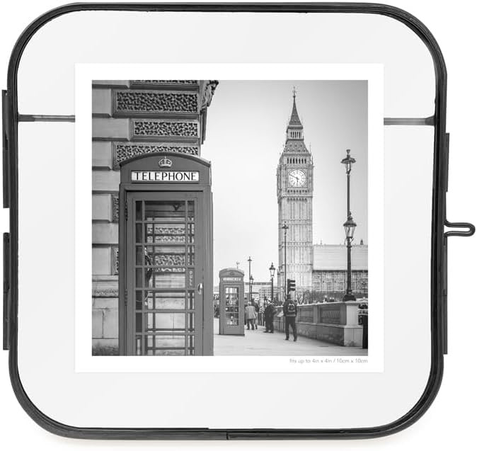 Isaac Jacobs Vintage Style, Round-Edged Brass &amp; Glass Metal Floating Picture Frame with Locket Closure (Horizontal), Made for Tabletop Display