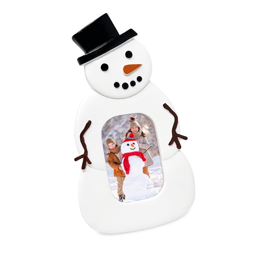 Isaac Jacobs 2x3 Holiday‑Inspired White Snowman Picture Frame, Vertical Resin Frame, Tabletop or Wall Display, Home Décor (White, Holds 2x3 Photos)