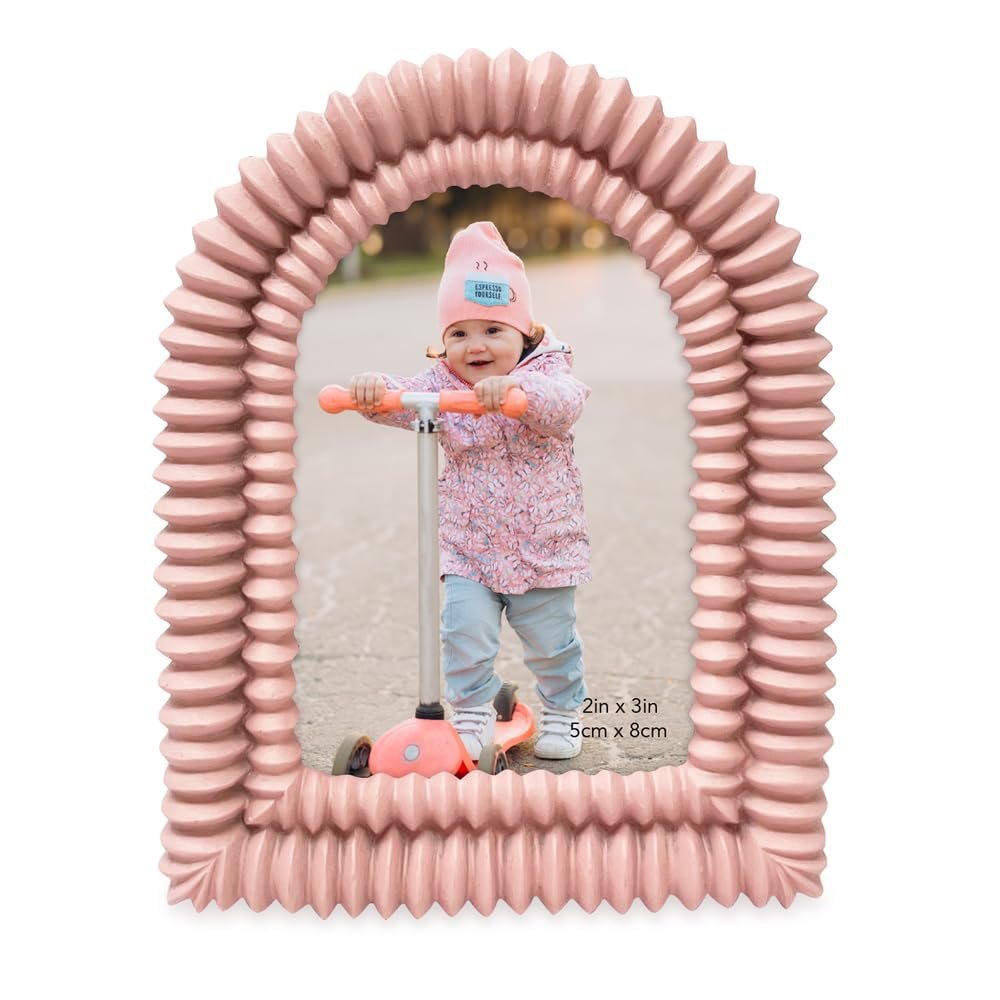Isaac Jacobs 2x3 Matte Blush Double Bead Arch Photo Frame with Black Fabric Easel, Tabletop, Wall-Mountable, Shelf and Desk, Decorative Art Design, Home Décor (2x3, Matte Blush)