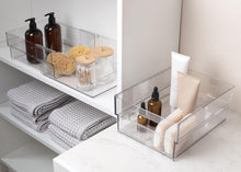 Isaac Jacobs 2-Pack Clear Expandable Storage Bins, Plastic Organizer with Cut-Out Handles, Adjustable Length from 11-19" for Home, Kitchen & Office