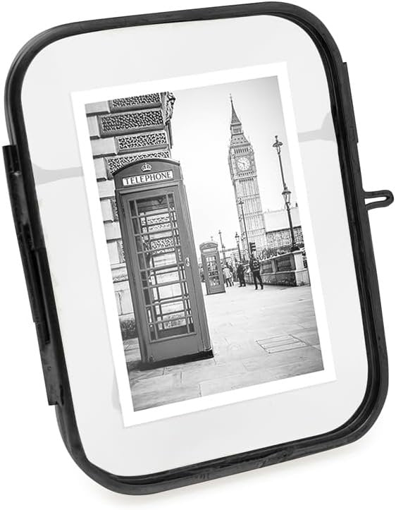 Isaac Jacobs Vintage Style, Round-Edged Brass &amp; Glass Metal Floating Picture Frame with Locket Closure (Horizontal), Made for Tabletop Display
