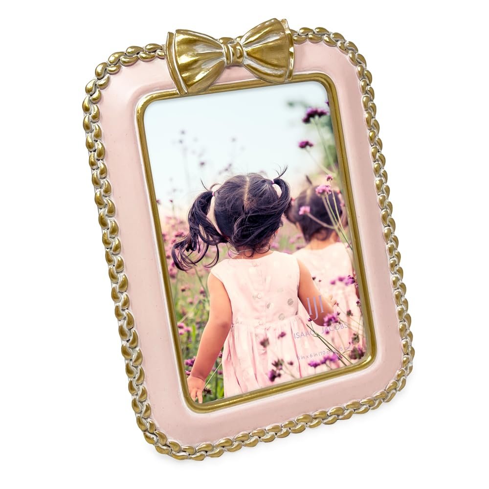 Isaac Jacobs 4x6 Braided Bow Frame for Tabletop and Wall Display, Decorative Design, Tables, Bookshelves, Desks, Home Décor, Photo Gallery, Art#color_Blush_with_Gold