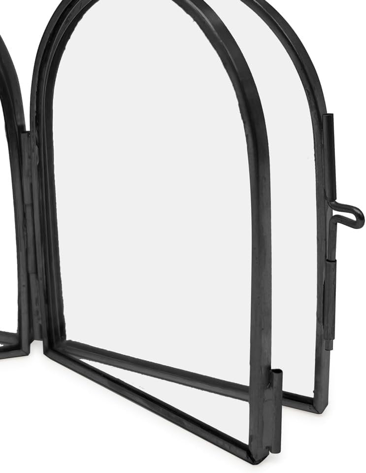 Isaac Jacobs Vintage Style, Double-Sided Arched Brass &amp; Glass Metal Floating Picture Frame with Locket Closure (Vertical), Made for Tabletop Display
