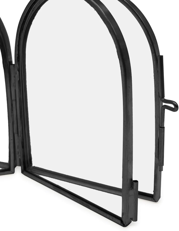 Isaac Jacobs Vintage Style, Double-Sided Arched Brass &amp; Glass Metal Floating Picture Frame with Locket Closure (Vertical), Made for Tabletop Display