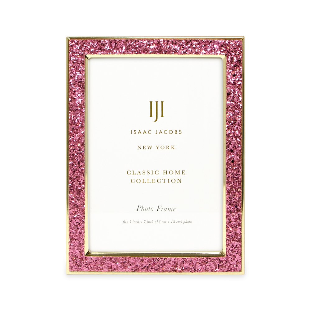 Isaac Jacobs Metal Glitter (Vertical &amp; Horizontal) Picture Frame, with Black Fabric Easel, Wall-Mountable, Made for Tabletop, Counterspace, Shelf and Desk
