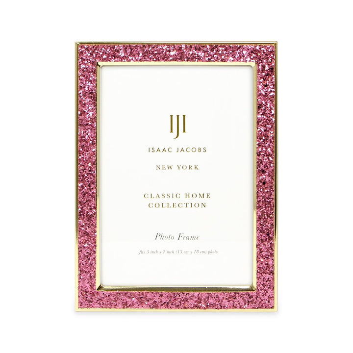 Isaac Jacobs Metal Glitter (Vertical &amp; Horizontal) Picture Frame, with Black Fabric Easel, Wall-Mountable, Made for Tabletop, Counterspace, Shelf and Desk