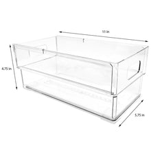 Isaac Jacobs 2-Pack Clear Expandable Storage Bins, Plastic Organizer with Cut-Out Handles, Adjustable Length from 11-19" for Home, Kitchen & Office