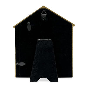 Isaac Jacobs Resin Sentiments Woof Doghouse Frame, Vertical Keepsake Photo Frame with Easel and Hanging Tabs for Tabletop, Desktop & Wall Display